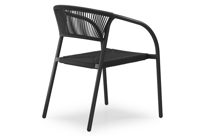 Ensemble de jardin Calzo en aluminium noir et polywood avec 6 chaises de jardin empilable Melo