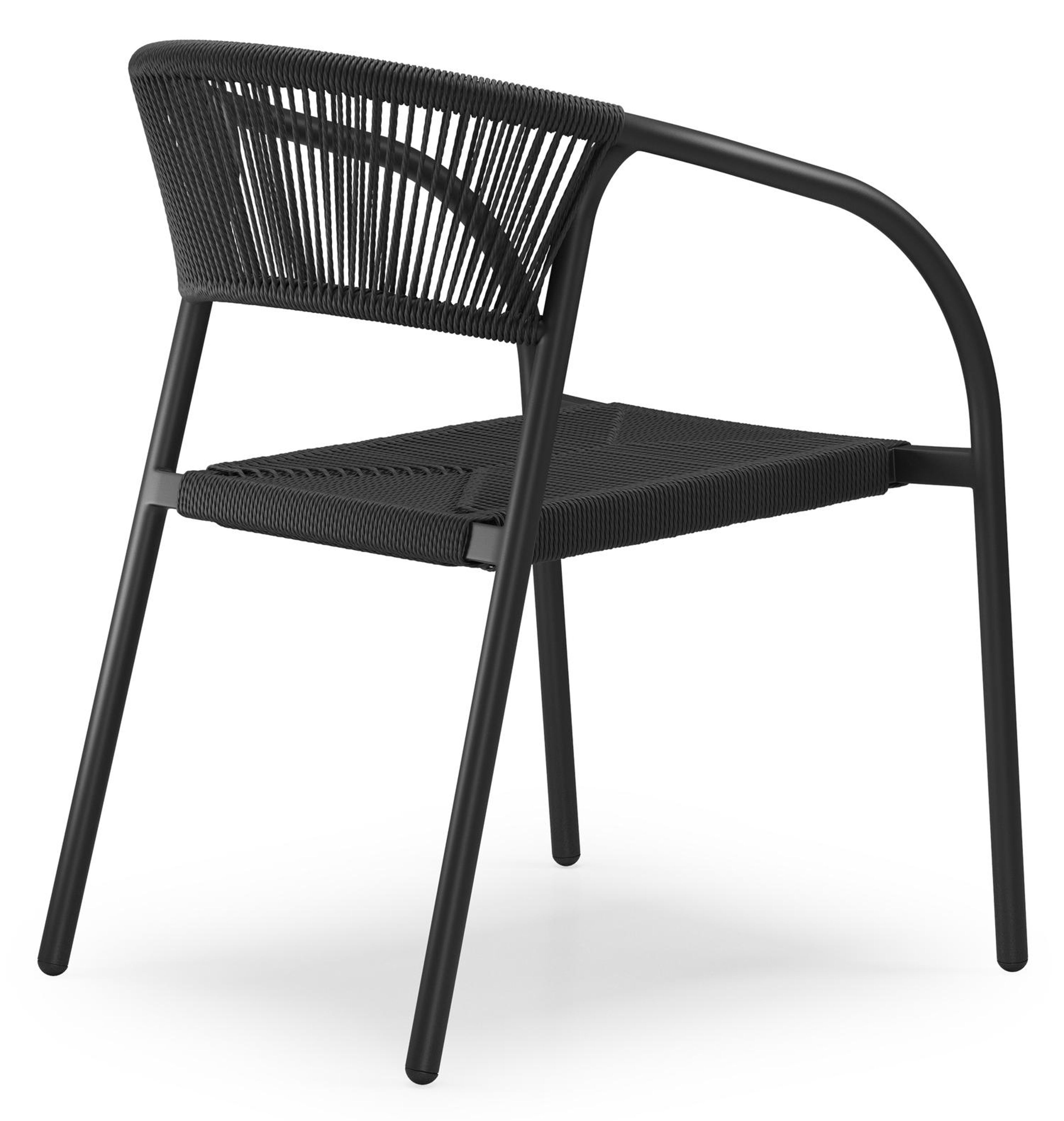 Alora tuinset in zwart aluminium en zwart sintered stone met 6 stapelbare Melo tuinstoelen