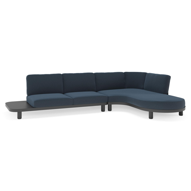 Salon de jardin d'angle Donato en aluminium noir et coussins en All Weather Sunbrella® luxe Heritage Indigo