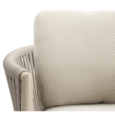 Chaise de jardin Organo en aluminium beige et corde luxe plate beige tissée verticalement avec coussin en marbre All Weather Sunbrella® Luxe Lopi