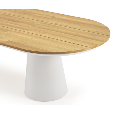 Table de jardin Donato en aluminium blanc et teck - Lg 300 x Larg. 110 x H 75,5 cm