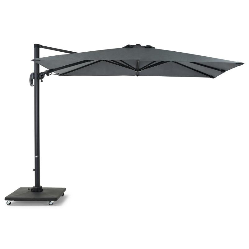 Parasol pendant Avola avec fonction tilt en aluminium noir avec toile de parasol en weather+ softtouch gris - Larg1 200 x Larg2 300 cm (avec pied de parasol)
