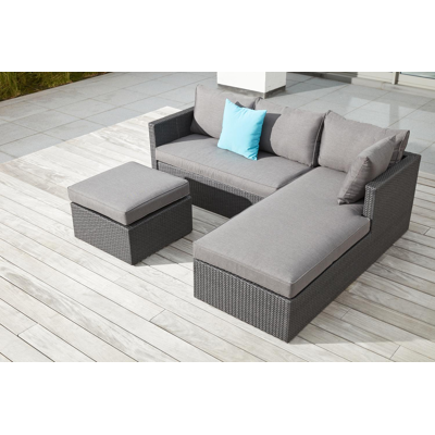 Gio loungeset zwart-grijs - wicker en polyester - 3 personen