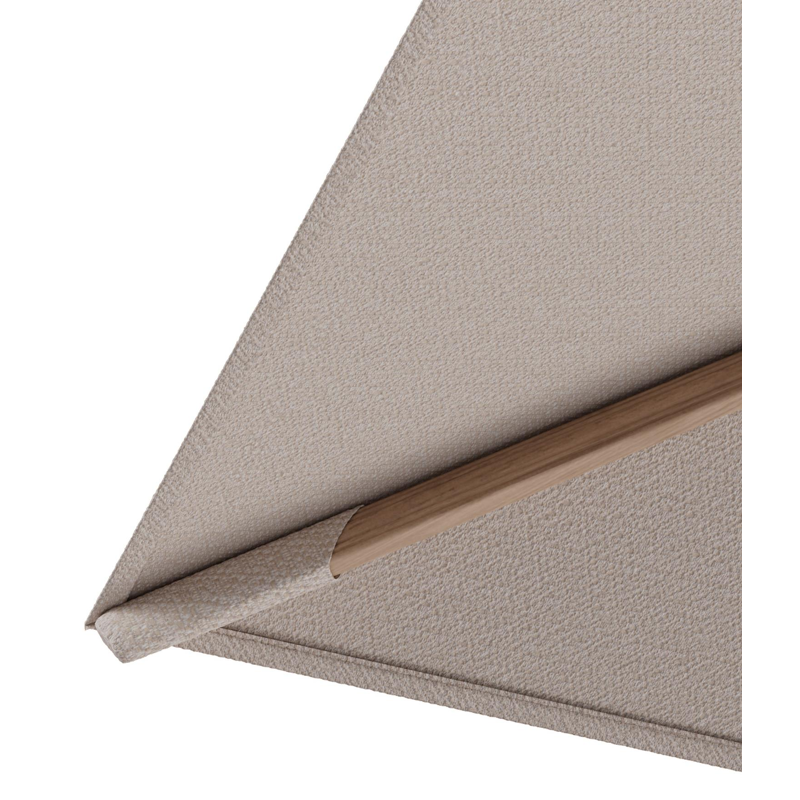 Rufina zweefparasol met tiltfunctie in houtlook aluminium en Wander Pilat All Weather Sunbrella® Luxe parasoldoek - L1 400 x L2 300 cm met parasolvoet Minore 150 kg met wielen
