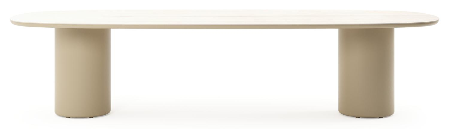 Amico tuintafel bombo in beige aluminium en volkeramiek Travertino Bianco - L 320 x B 130 x H 73.5 cm