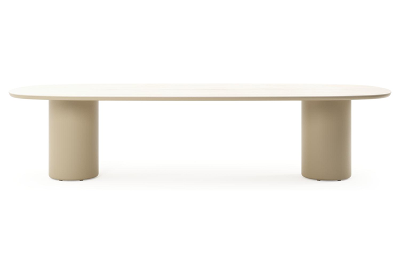 Amico tuintafel bombo in beige aluminium en volkeramiek Travertino Bianco - L 320 x B 130 x H 73.5 cm