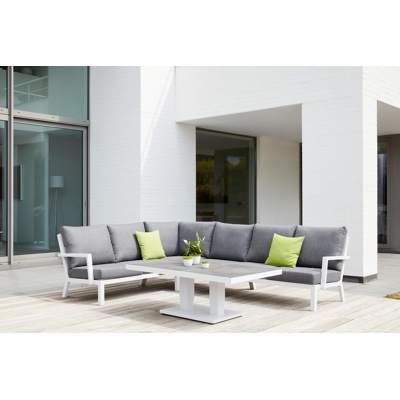 Alcudia loungehoek in wit aluminium met grijs polyester kussen