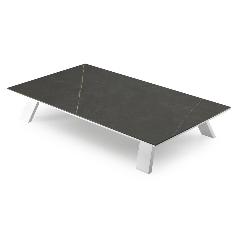 Table de basse Cesano rectangulaire en aluminium blanc et céramique pleine Calatorao - Lg. 140 x Lrg. 80 x Haut. 24.2 cm