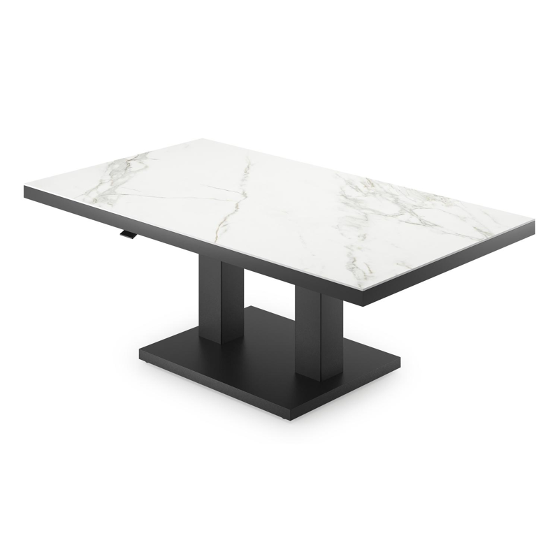 Cirello pop-up loungetafel rechthoekig in zwart aluminium en volkeramiek Calacatta - L 140 x B 80 x H 71 cm