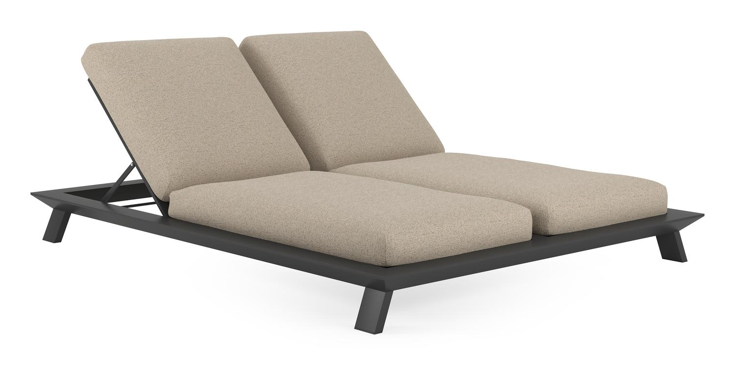 Cesano verstelbaar dubbel ligbed in zwart aluminium met marbella beige all weather cosytica kussen