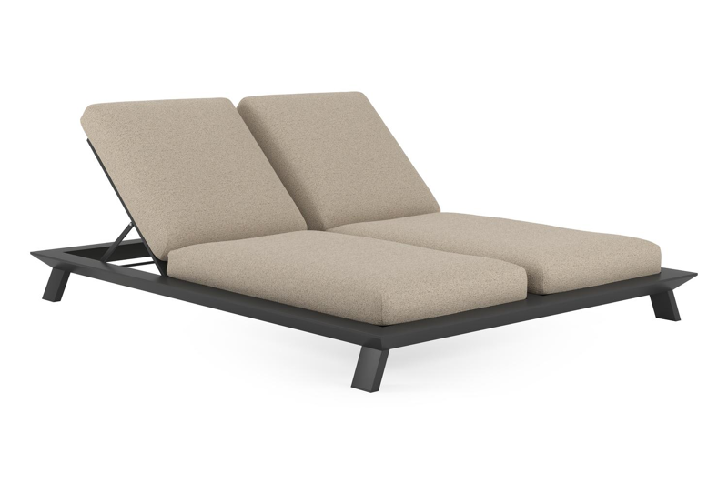 Cesano verstelbaar dubbel ligbed in zwart aluminium met marbella beige all weather cosytica kussen