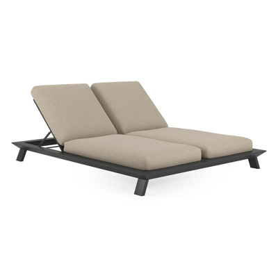 Cesano verstelbaar dubbel ligbed in zwart aluminium met marbella beige all weather cosytica kussen