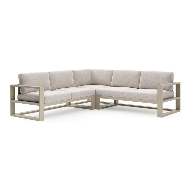 Verato loungehoek in beige aluminium met tundra sand all weather sunbrella® luxe kussen
