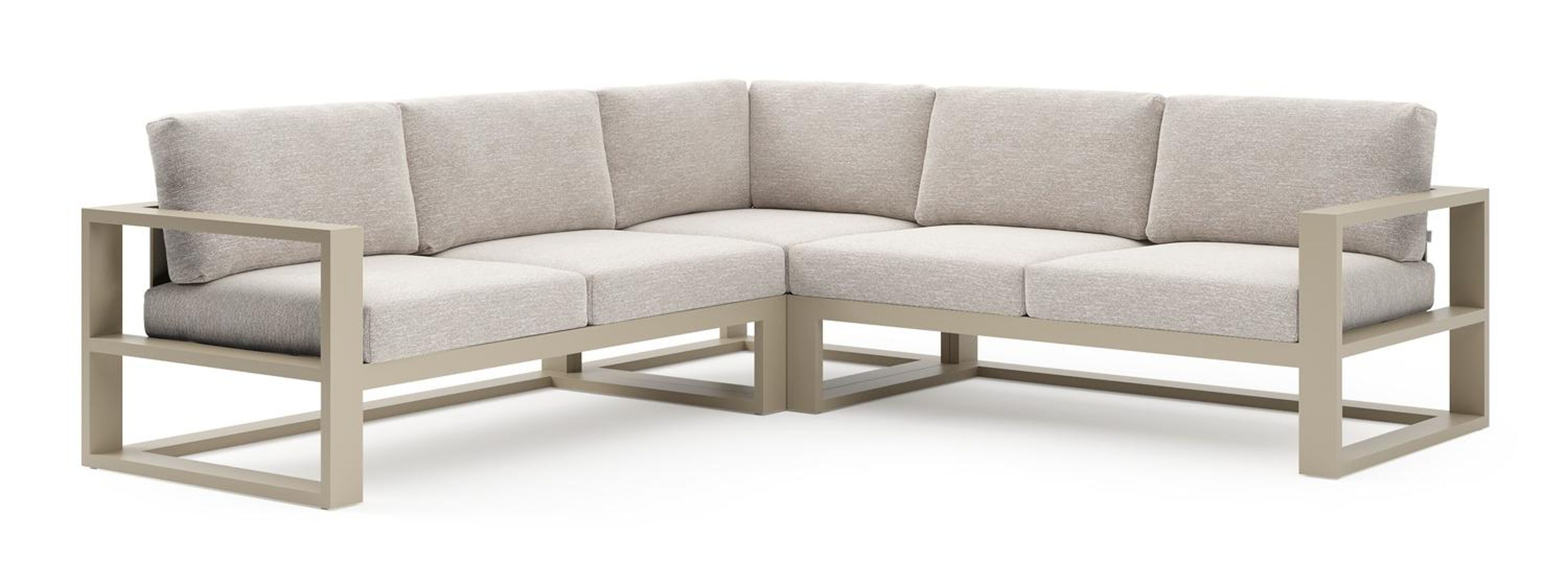 Verato loungehoek in beige aluminium met tundra sand all weather sunbrella® luxe kussen
