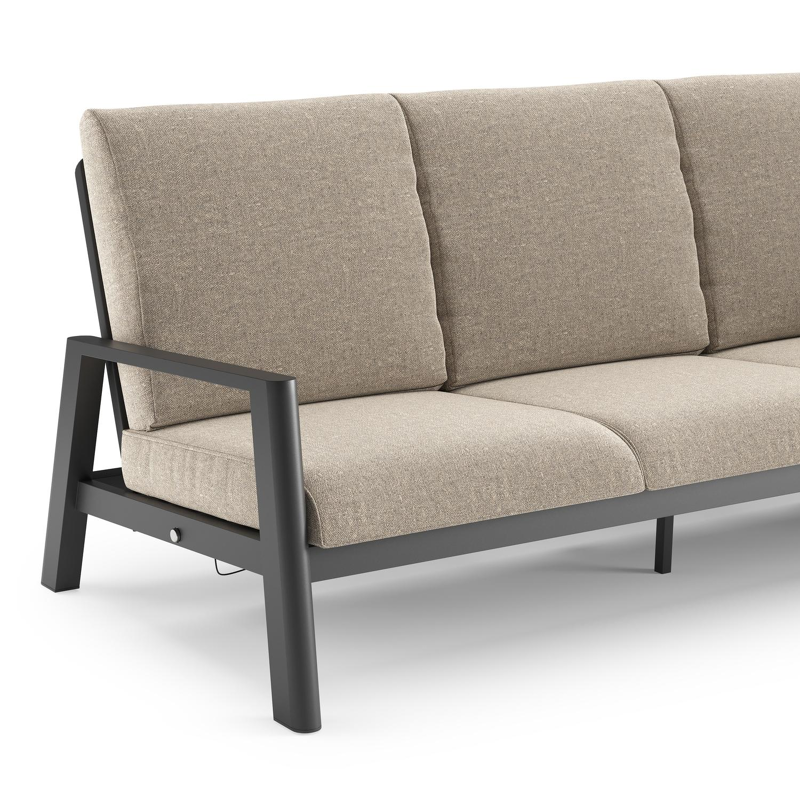 Cirello loungeset in zwart aluminium met chartres pewter all weather sunbrella® luxe kussen