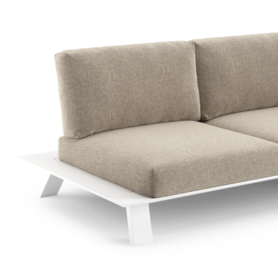 Cesano loungehoek in wit aluminium met chartres pewter all weather Sunbrella® luxe kussen