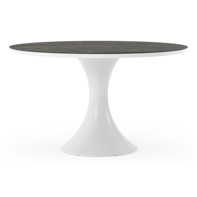 Table de jardin Fano ronde en aluminium blanc et céramique pleine Black Obsession - Diam. 130 x Haut. 75 cm