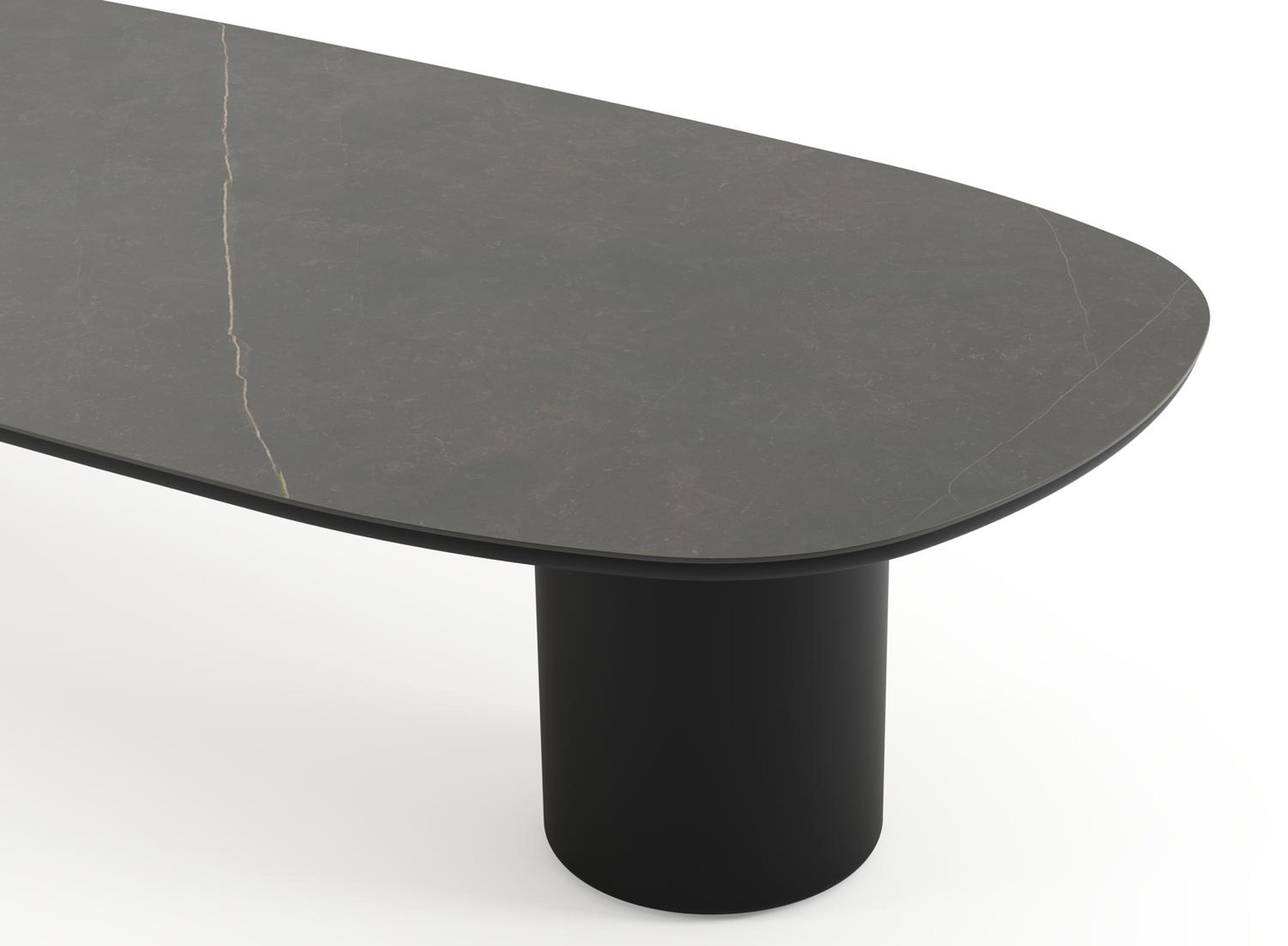 Table de jardin low dining Amico bombo en aluminium noir et céramique pleine Calatorao - Lg. 320 x Lrg. 130 x Haut. 61 cm