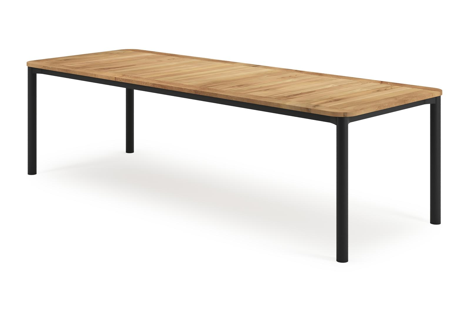 Mira tuintafel rechthoekig afgerond in zwart aluminium en teak natural finish - L 270 x B 100 x H 74 cm