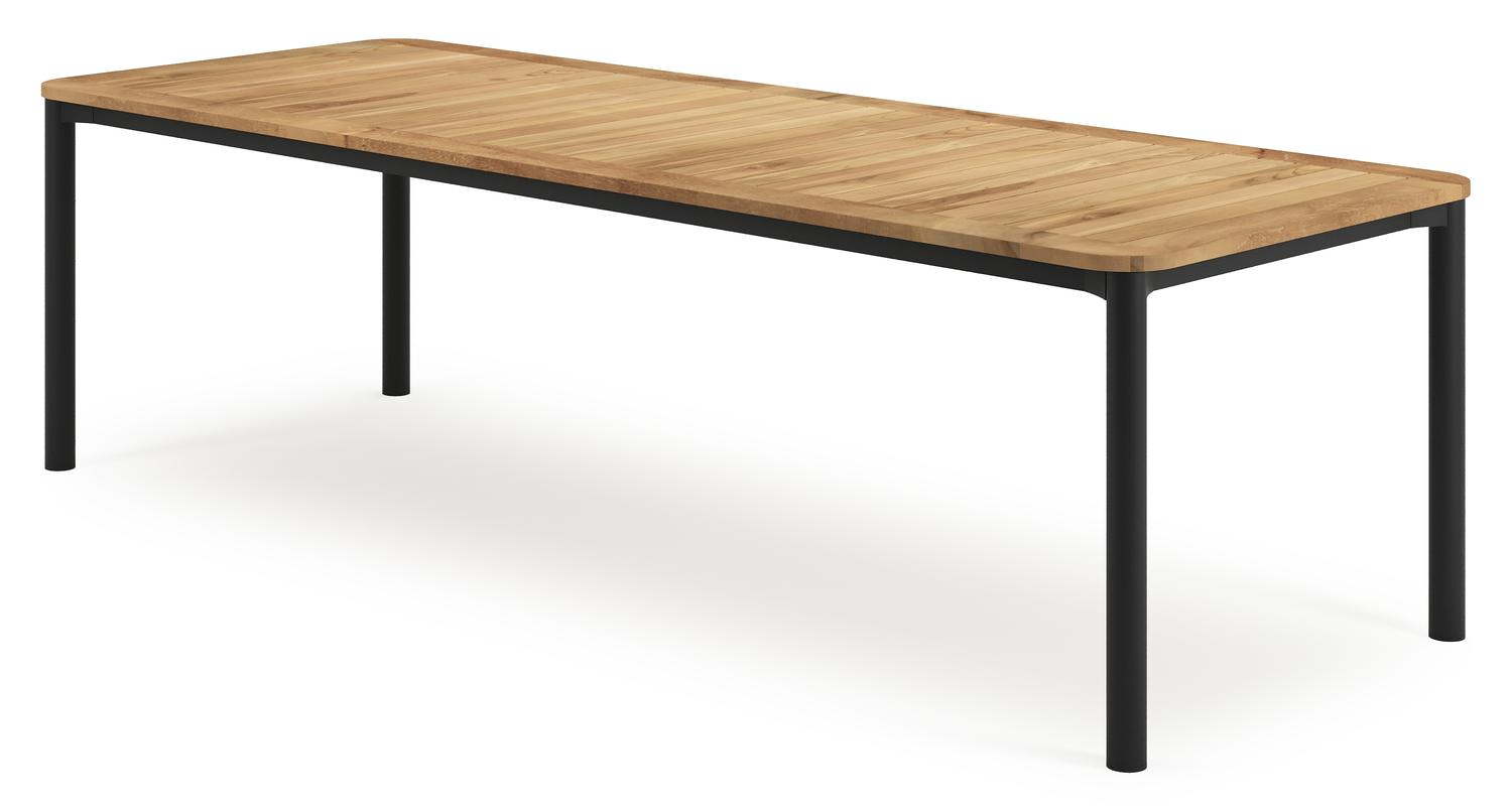 Mira rechthoekige afgeronde tuinset in zwart aluminium en teak natural finish met 10 Artena tuinstoelen