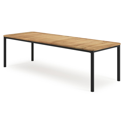 Mira ensemble de jardin rectangulaire arrondi en aluminium noir en teck natural finish avec 8 chaises de jardin Amalfi