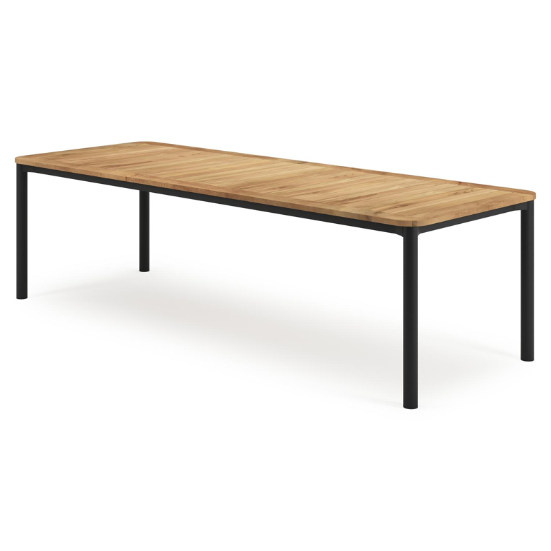 Mira rechthoekige afgeronde tuinset in zwart aluminium en teak natural finish met 8 Artena tuinstoelen