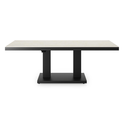 Cirello Pop up loungetafel in zwart aluminium en beige volkeramiek - L 140 x B 80 x H 71,6 cm