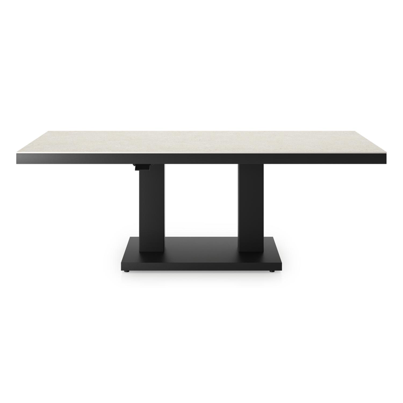 Cirello Pop up loungetafel in zwart aluminium en beige volkeramiek - L 140 x B 80 x H 71,6 cm