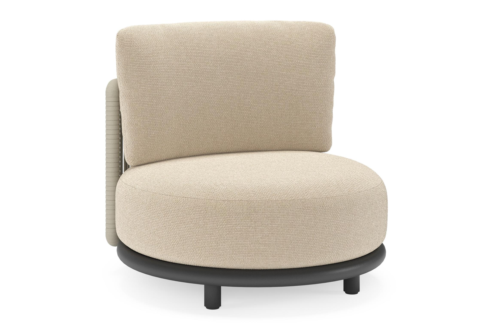 Lomano loungestoel in zwart aluminium en beige verticaal geweven luxe vlakke rope met Althea Chalk all weather cosytica