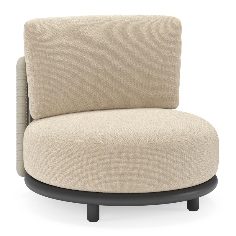 Lomano loungestoel in zwart aluminium en beige verticaal geweven luxe vlakke rope met Althea Chalk all weather cosytica