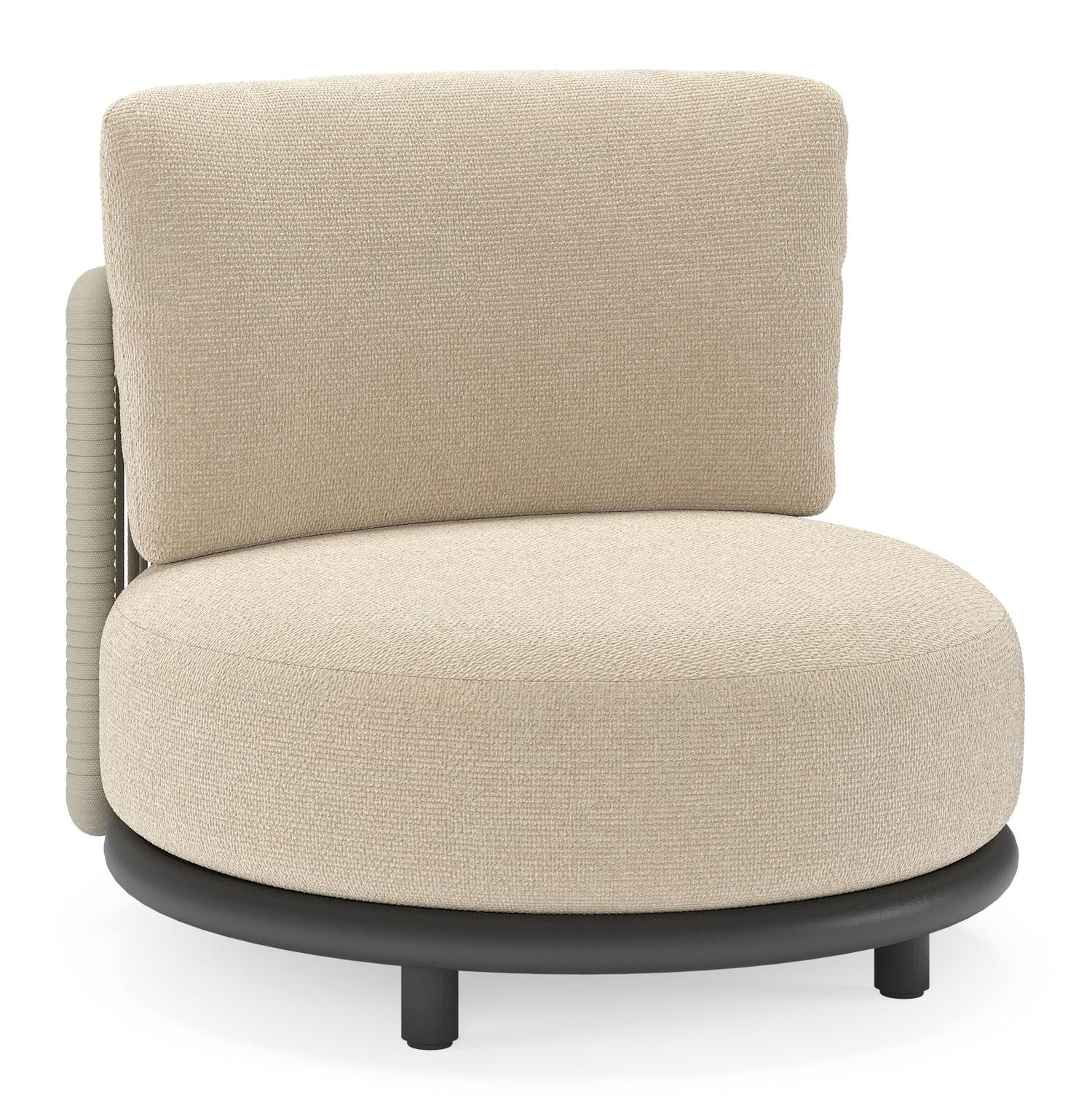 Lomano loungestoel in zwart aluminium en beige verticaal geweven luxe vlakke rope met Althea Chalk all weather cosytica