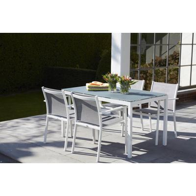 Bareto stapelbare tuinstoel in wit aluminium en grijs textilene