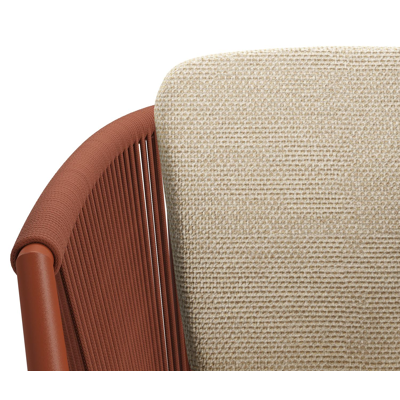 Orso tuinstoel in roestbruin aluminium en roestbruin verticaal geweven ronde rope met zitkussen in All Weather Cosytica Althea Camel