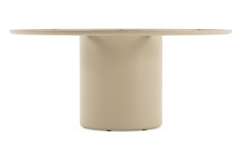 Amico low dining tuintafel rond in beige aluminium en volkeramiek Rapolano - Dia. 148 x H 61 cm