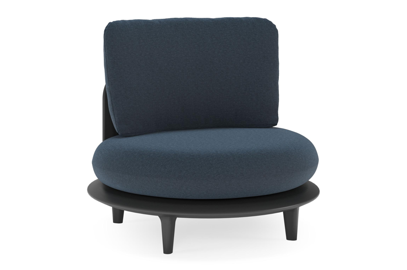 Fauteuil de jardin Bomero en aluminium noir et coussins en all weather sunbrella® luxe heritage indigo