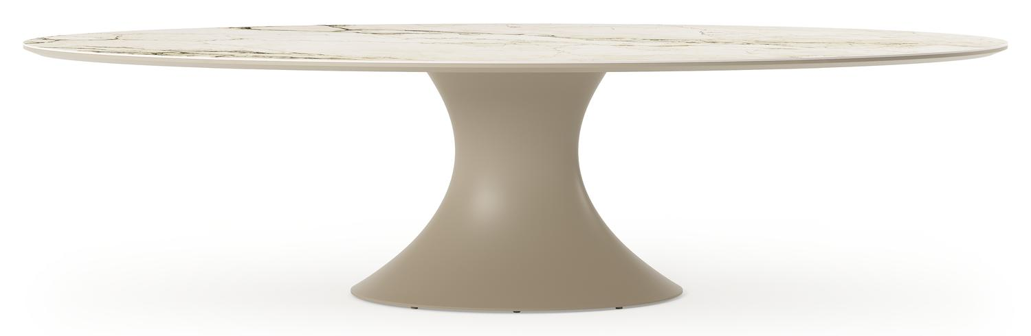 Table de jardin Fano ovale en aluminium beige et céramique pleine Colorado Dunes - Lg. 290 x Lrg. 148 x Haut. 75 cm