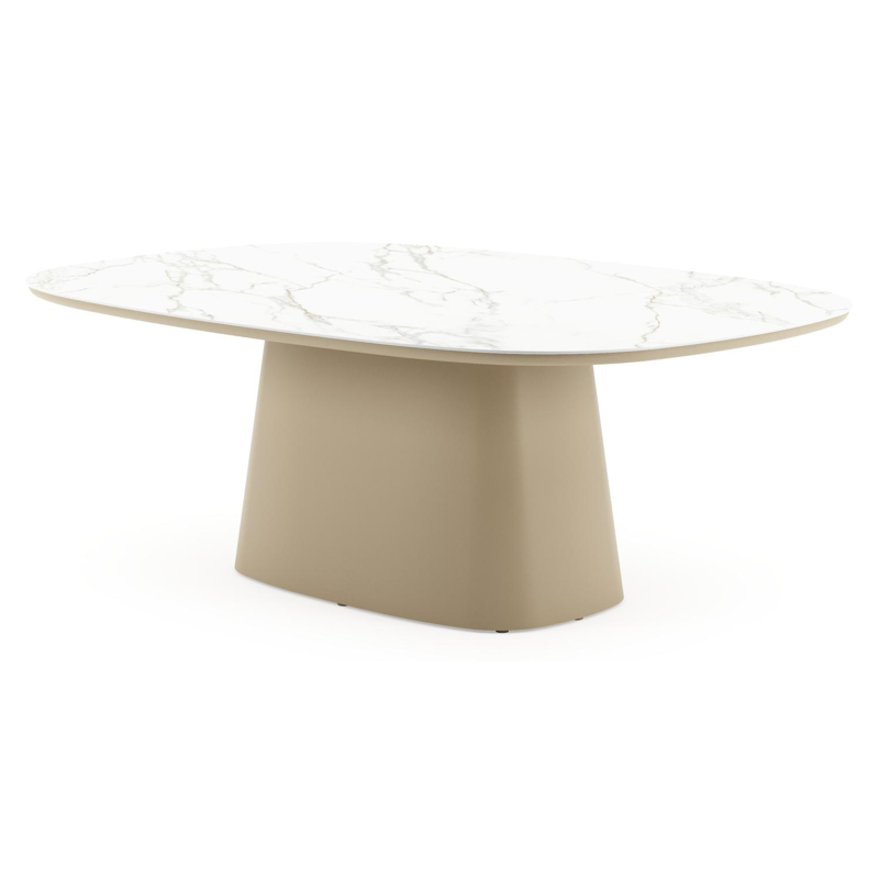 Table de jardin Amico bombo xl en aluminium beige et céramique pleine Calacatta - Lg. 210 x Lrg. 148 x Haut. 74 cm