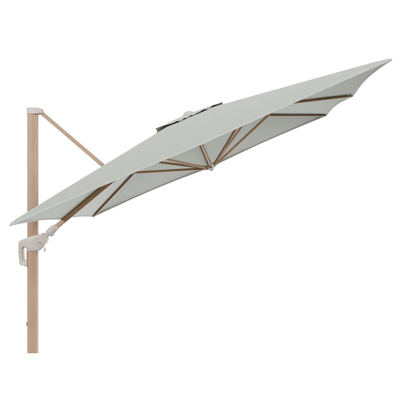 Minore zweefparasol met tiltfunctie in houtlook aluminium en Slow Spirea All Weather Sunbrella® Luxe parasoldoek - L1 350 x L2 350 cm (zonder voet) (zonder voet)