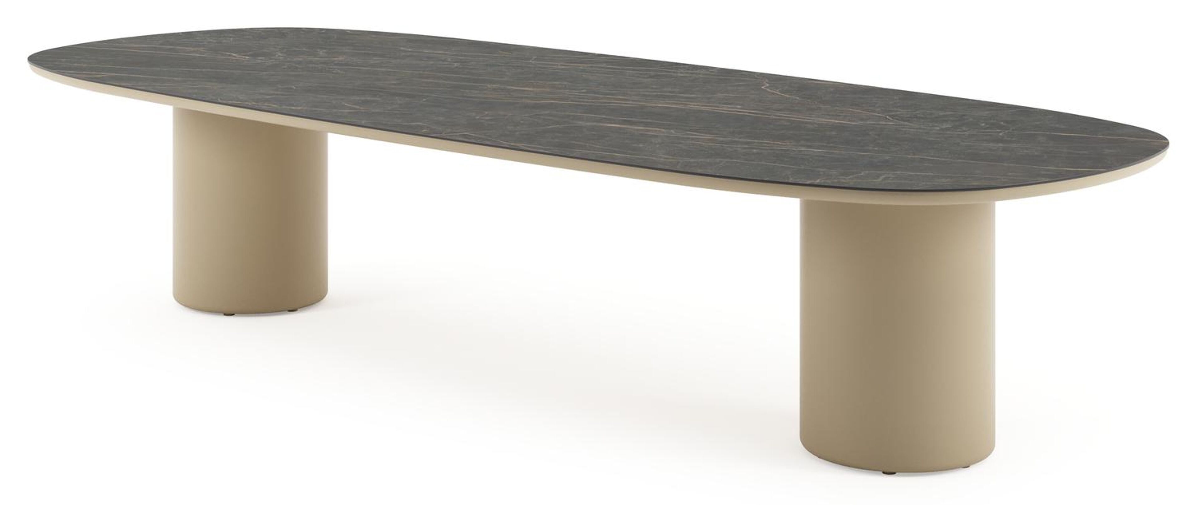 Table de jardin low dining Amico bombo en aluminium beige et céramique pleine Black Obsession - Lg. 320 x Lrg. 130 x Haut. 61 cm