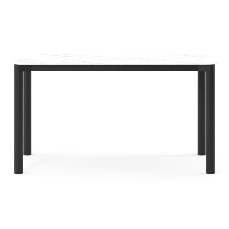 Orso tuintafel rechthoekig afgerond in zwart aluminium en volkeramiek Calacatta - L 140 x B 80 x H 75 cm