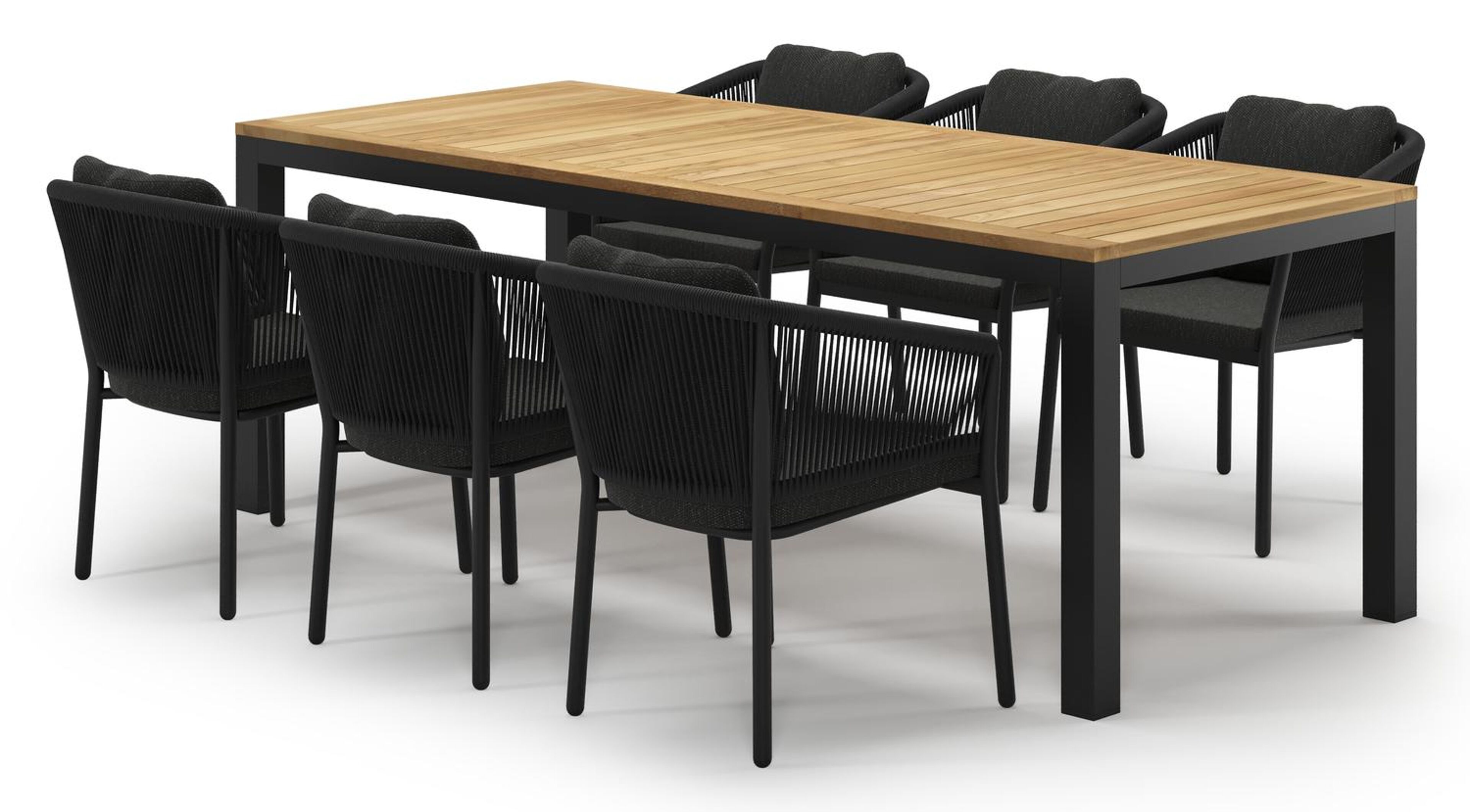 Varese tuinset in zwart aluminium en teak met 6 Gerona tuinstoelen