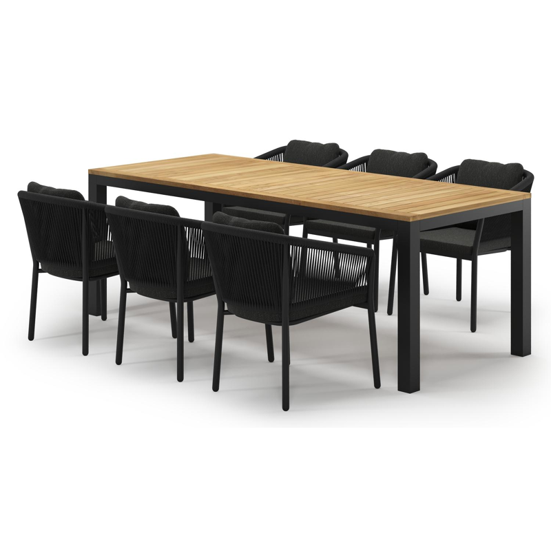 Varese tuinset in zwart aluminium en teak met 6 Gerona tuinstoelen