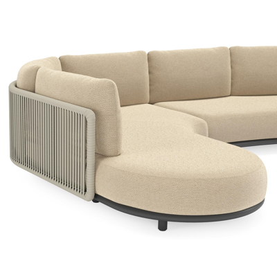 Lomano loungehoek in zwart aluminium en beige verticaal geweven luxe vlakke rope met Althea Camel all weather cosytica