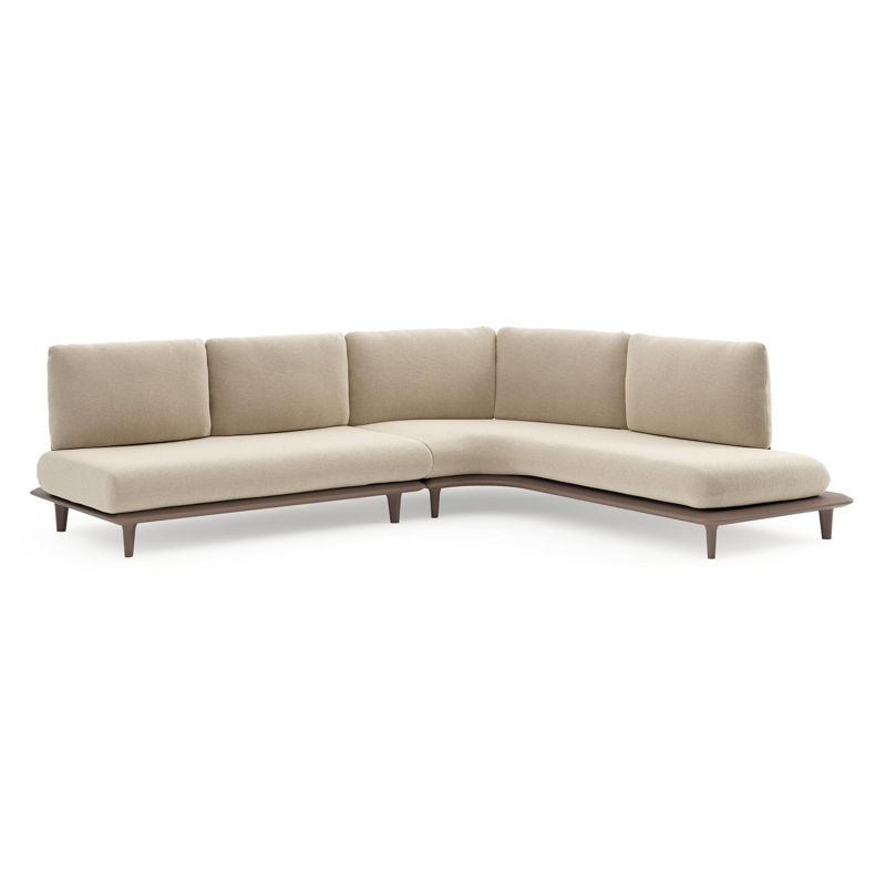 Bomero loungehoek in taupe aluminium met althea chalk all weather cosytica kussen