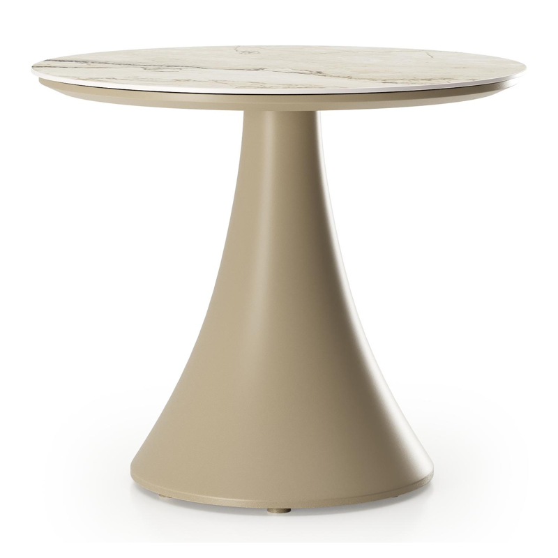 Fano low dining loungetafel rond in beige aluminium en volkeramiek Colorado Dunes - Dia. 65 x H 55 cm