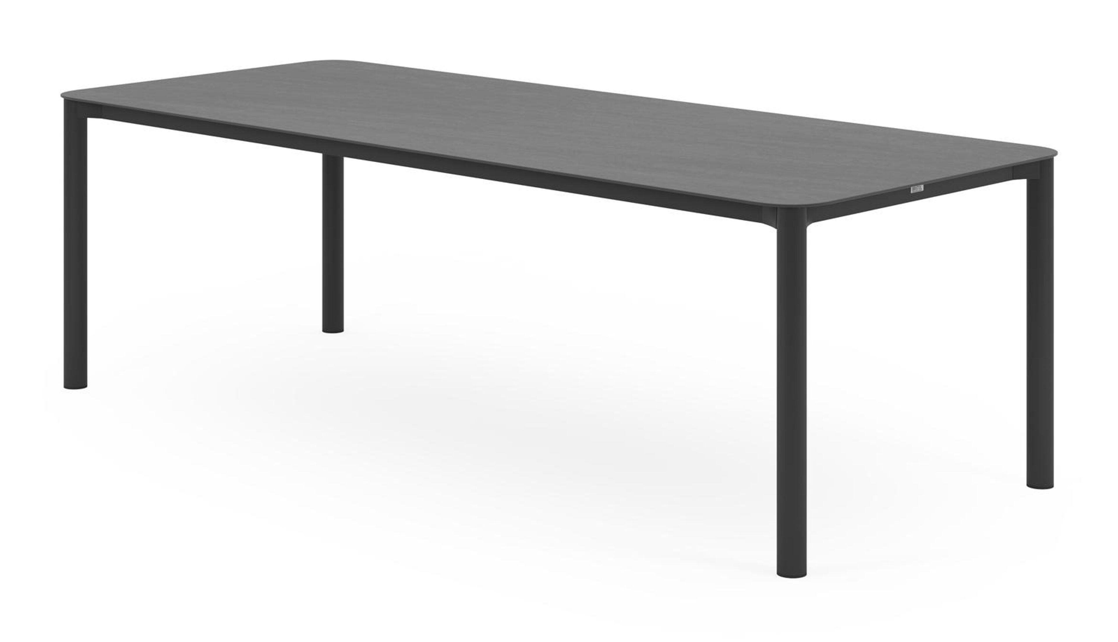 Lugano tuintafel rechthoekig afgerond in zwart aluminium en volkeramiek basalt black - L 240 x B 100 x H 75 cm