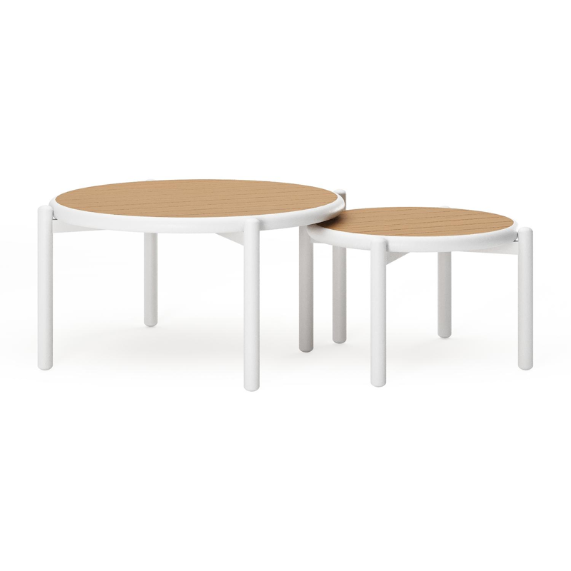 Pulo loungetafels in wit aluminium en polywood - Dia. 70 - 50 x H. 37.5 - 32.5 cm