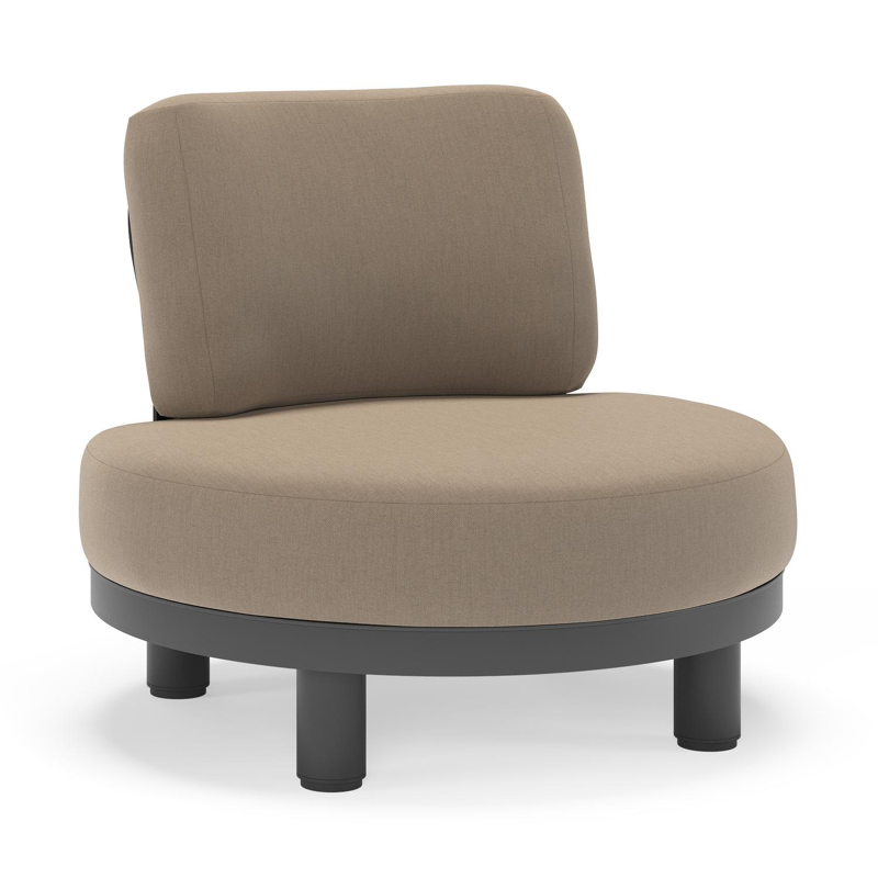 Donato loungestoel in zwart aluminium met all weather sunbrella® luxe Natte Heather Grey kussen