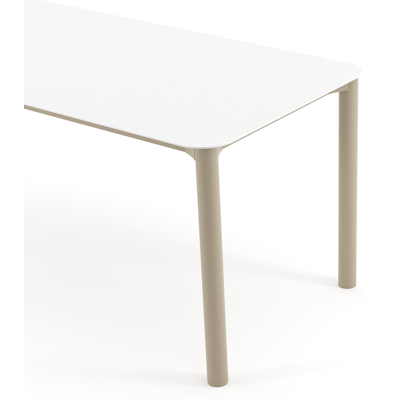 Orso tuintafel rechthoekig afgerond in beige aluminium en volkeramiek Arctic White - L 200 x B 80 x H 74.5 cm