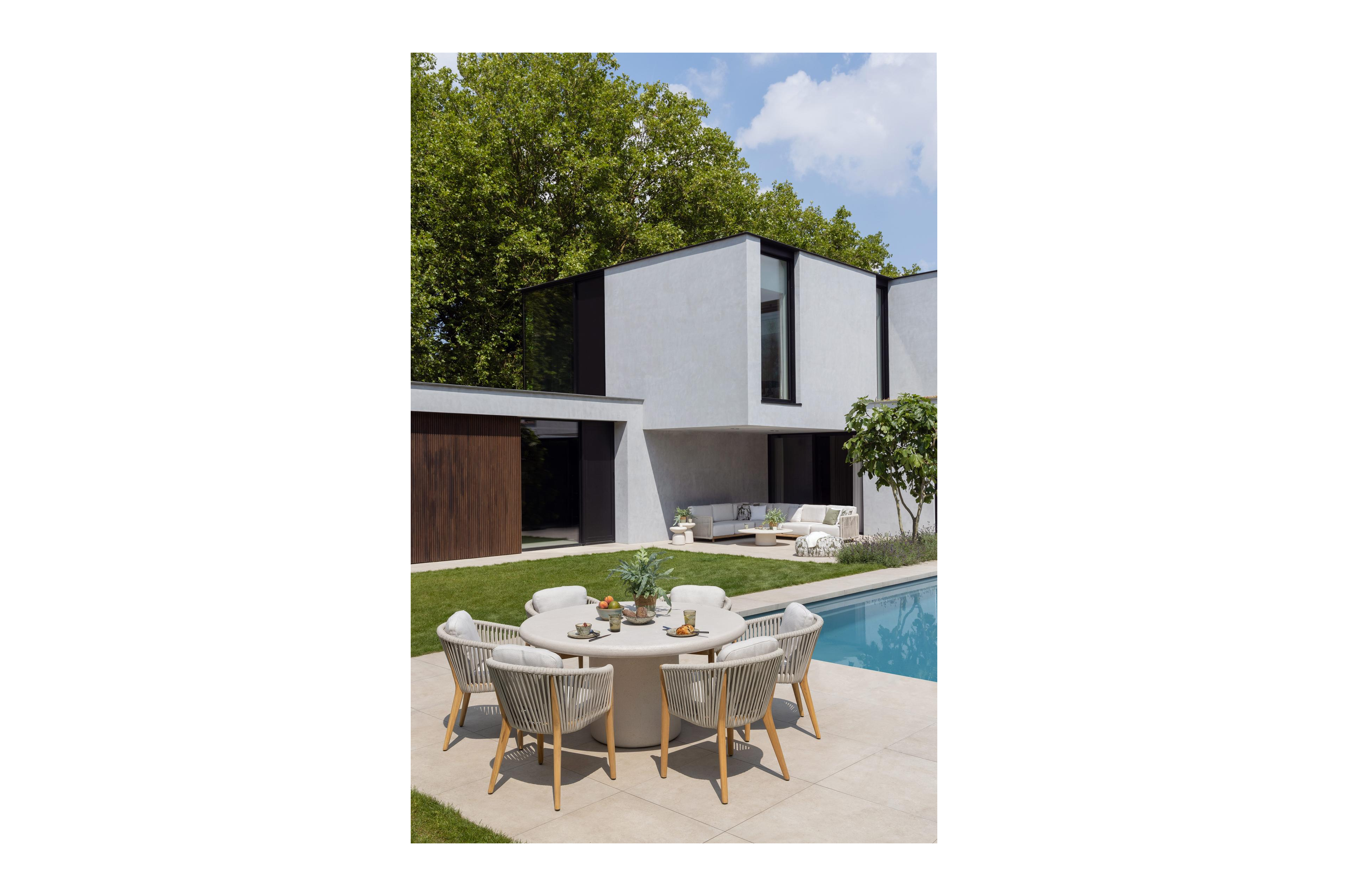 Orso tuinstoel in teak en beige verticaal geweven luxe vlakke rope